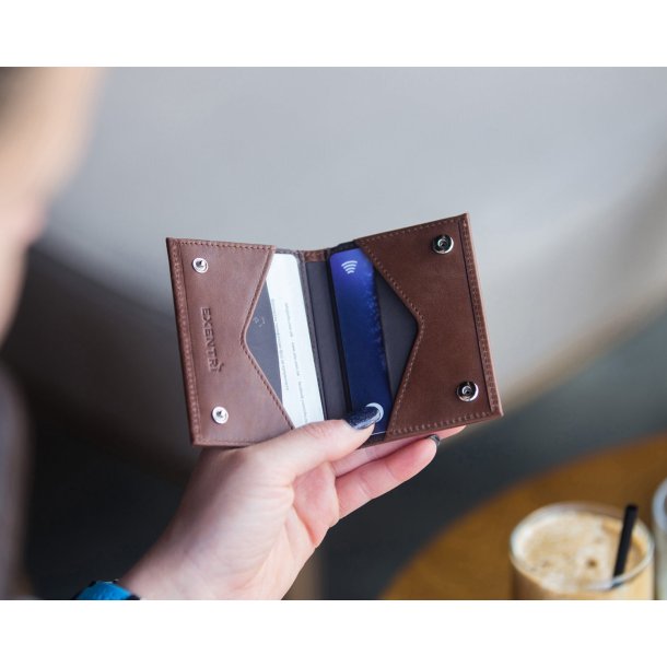 EXENTRI Mini Wallet RFID Minimalist Leather Cardholder, Brown
